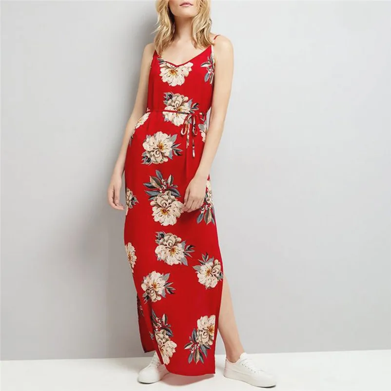 Fashion summer dress 2018 beach dress Women Sleeveless Printing A Line Casual Dress Ankle-Length Floral Dress vestido Y24#N (2)