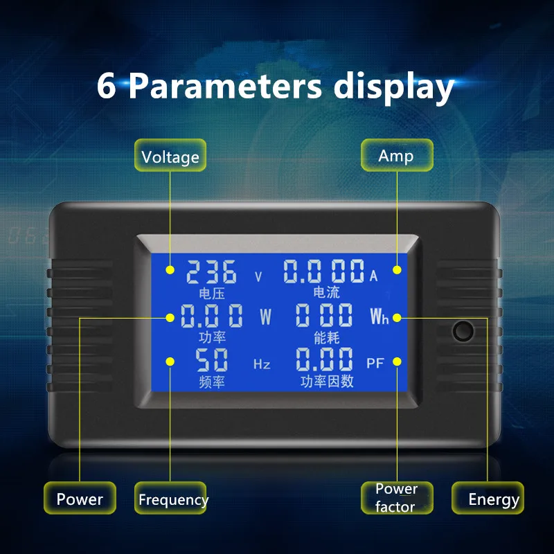 PZEM-018 однофазный 6in1 AC цифровой измеритель тока Напряжение Amp мощность энергии частота мощность фактор Метр 220 В 5A