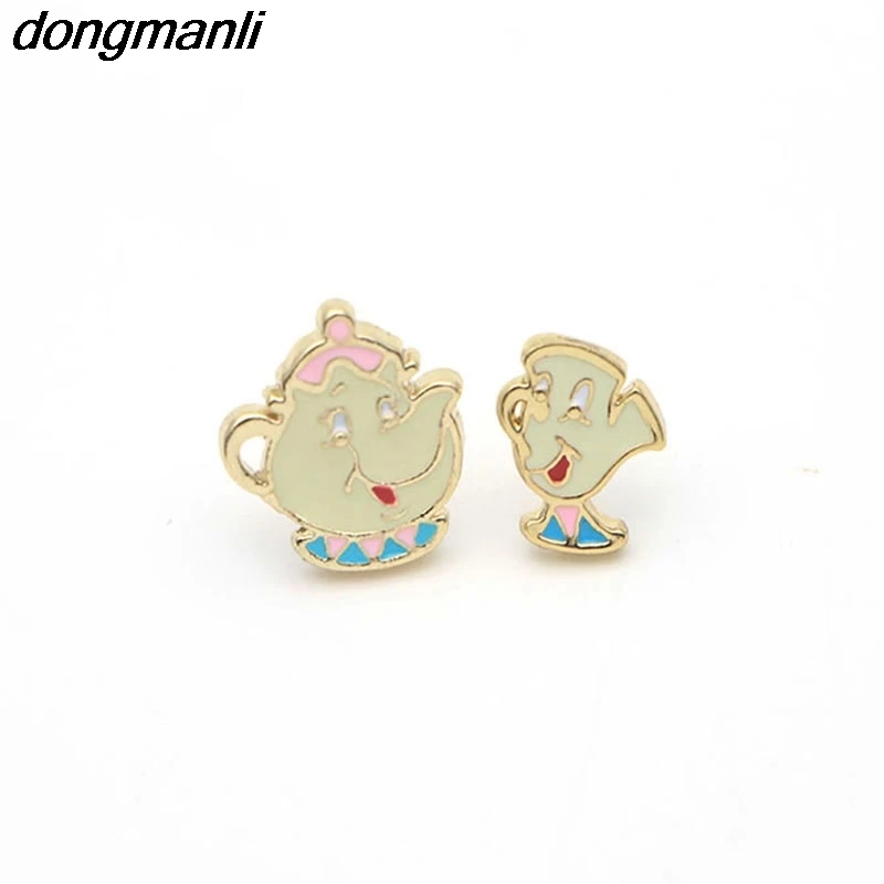 P1256 Dongmanli эмаль милый мультфильм красота и чудовище серьги для женщин косплей ювелирные изделия Известный фильм дети серьги гвоздики подарки