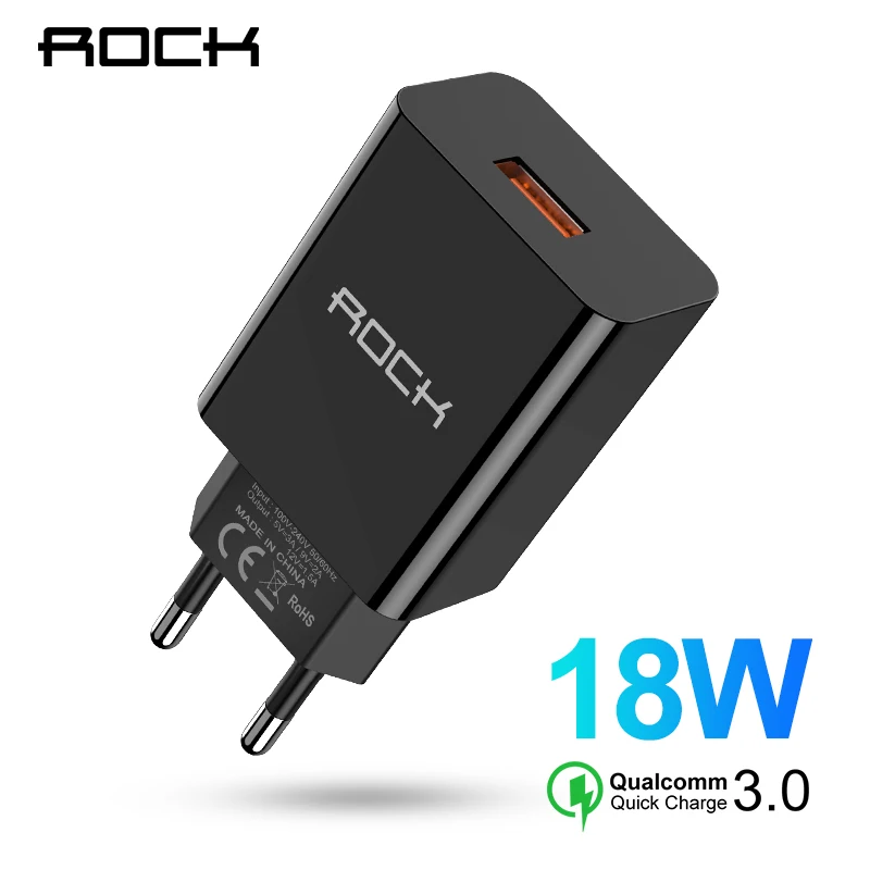 

ROCK Quick Charge 3.0 USB QC3.0 Wall Mobile Phone Charger Fast Charging USB Charger 18W for iphone Samsung Xiaomi Huawei
