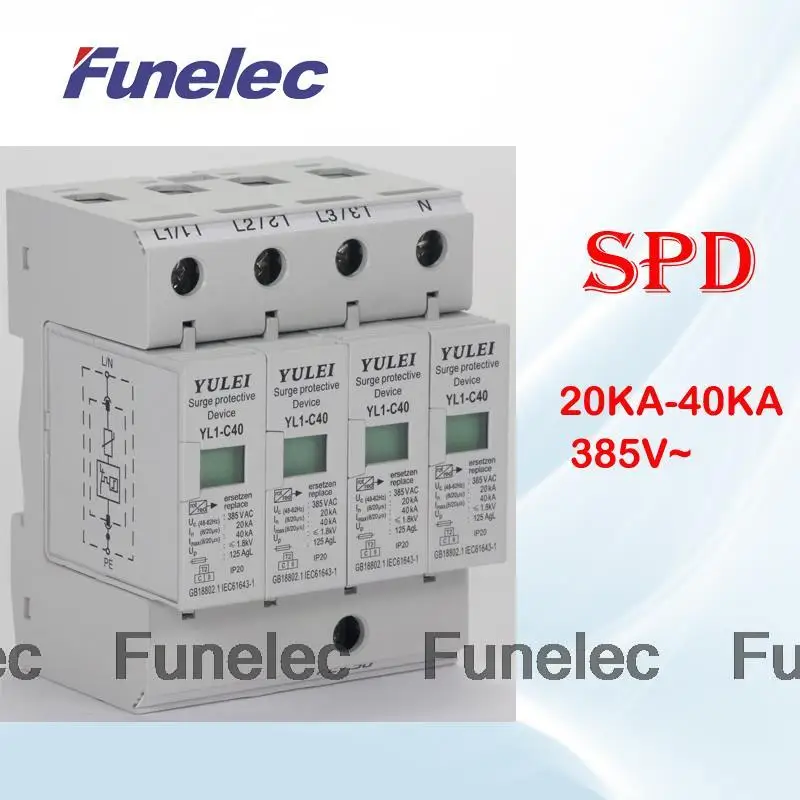 

3P 20KA~40KA C~385V Surge Protector protection Low-voltage Arrester Device household switch lightning arrester