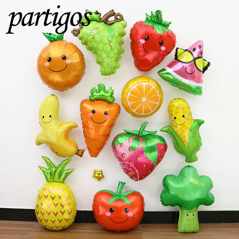 

1pcs Fruits Vegetables Balloons Summer Party Decor strawberry pineapple watermelon ball helium Hawaii party decor tropical fruit