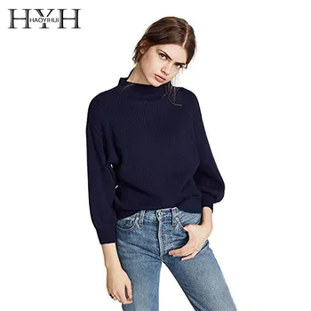 

HYH HAOYIHUI Lady Simple And Pure Color Half High Collar Rotator Cuff Sweater Autumn New Tops For Women 2018 Streetwear Holiday