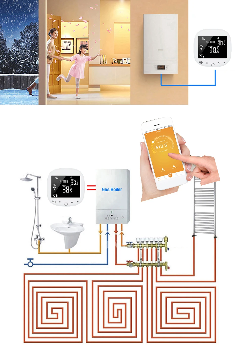 Умный контроллер температуры HVAC, цифровой, wifi, бойлер для отопления, комнатный термостат для напольных систем отопления воды