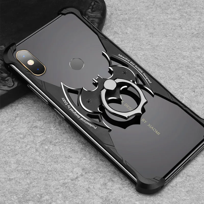 

PADCOVER Airbag Metal Case for Xiaomi Mi9 Mi8 Case Metal Bumper Ring Holder Protective Shell for MI Mix 2S Bat Design Cover