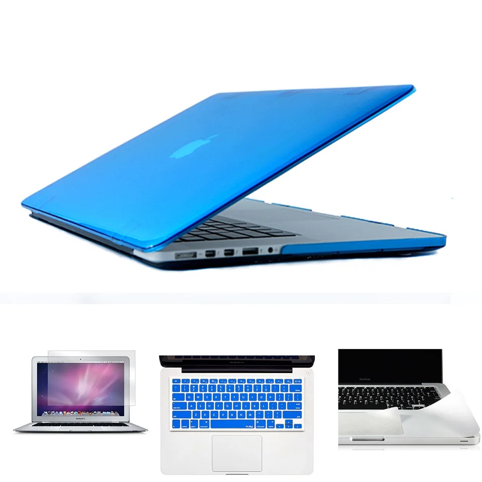 Кристально чистый чехол для Macbook Air Pro retina 11 12 13 15 сумка для ноутбука для Mac чехол для книги+ крышка клавиатуры+ защита экрана+ защита - Цвет: Crystal Skyblue