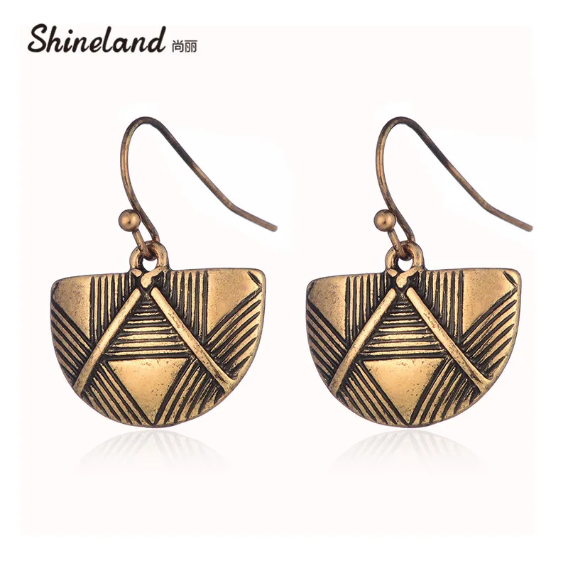

Shineland Fashion Ethnic Vintage Half Round Geometry Carved Stripe Drop Earrings Women Jewelry Accessories Boucles d'oreilles