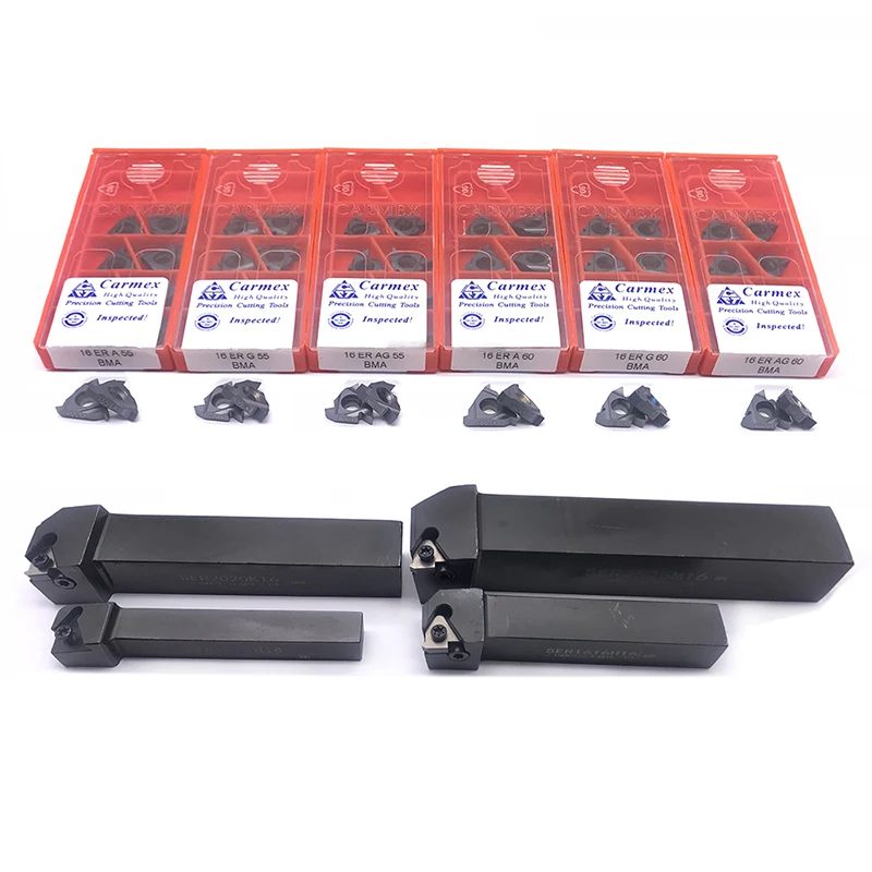 

Carmex 1pcs SER1212H16 SER1616H16 SER2020H16 Thread Turning Tool Holder +10PCS 16ER AG55 A55 G55 AG60 Carbide Inserts Lathe Tool