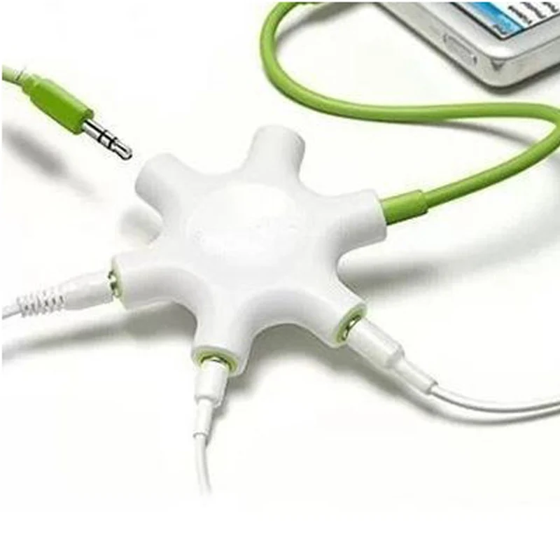 10pcs 3 5mm 1 in 5 couples audio adapter Headset Headphone Earphone Splitter with black line For pad Phone Android Mobile MP3 4