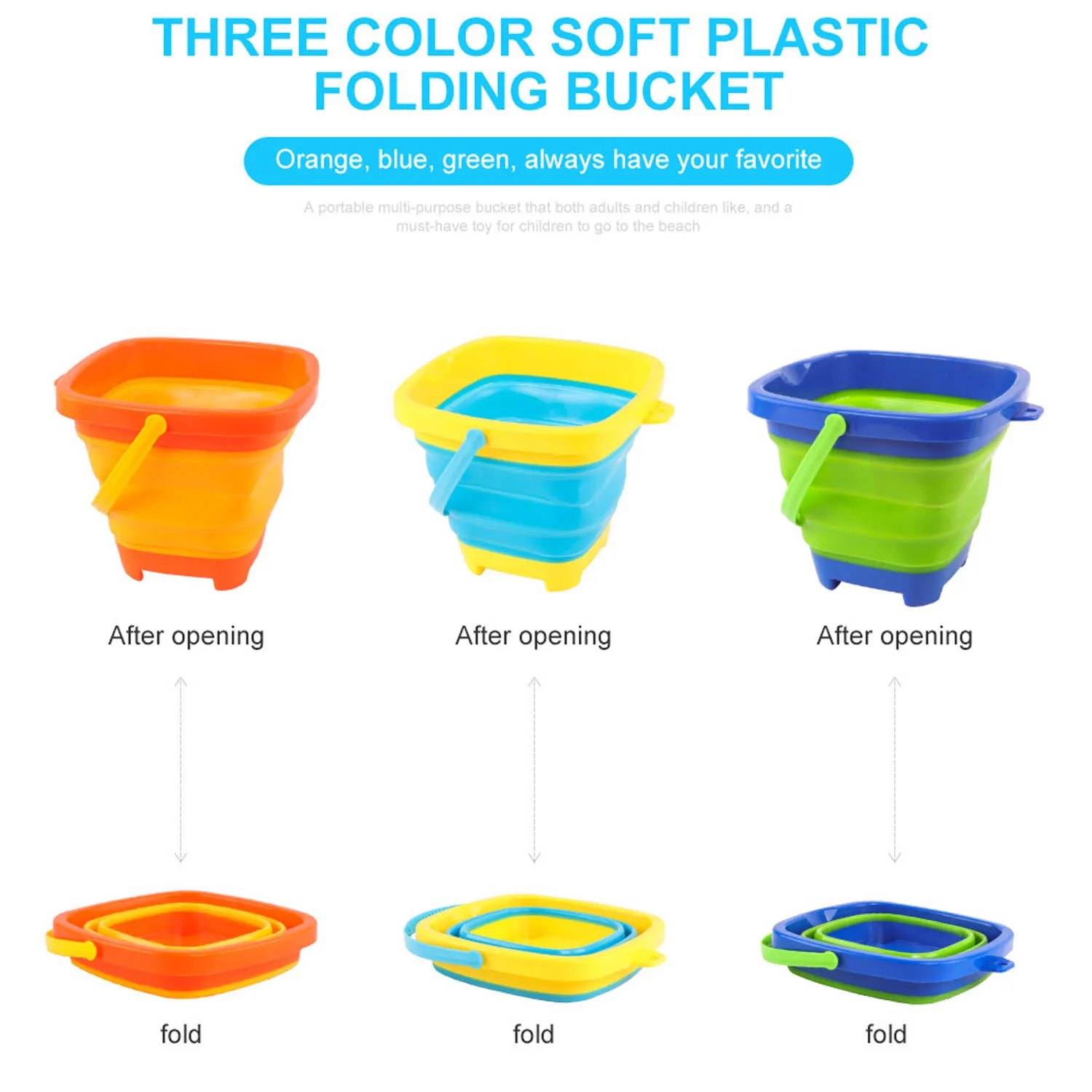 Greatest  Kids Portable Silicone Foldable Sand Bucket Beach Sand Water Play Tool Toy for Outdoor Travel Campi