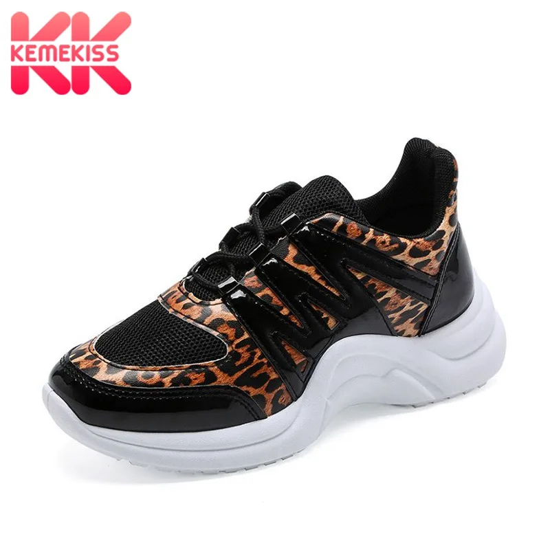 

KemeKiss Women Sneakers Casual Walk Vulcanized Shoes Leopard Cross Up Wedges Shoes Women Fashion Swing Mujer Zapatos Size 36-42