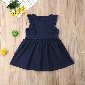 

Pudcoco Summer Toddler Baby Girl Clothes Solid Color Fly Sleeve Ruffle Casual Cotton Dress Summer Holiday Sundress