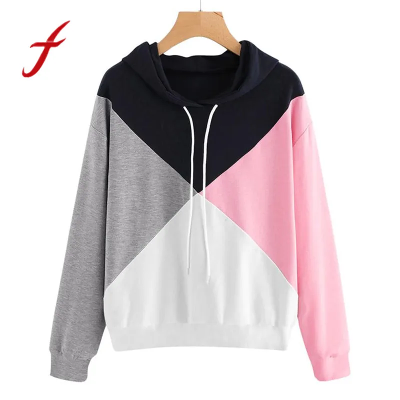 Feitong Womens Short Sweatshirts Hoodies Causal Patchwork Long Sleeve ...