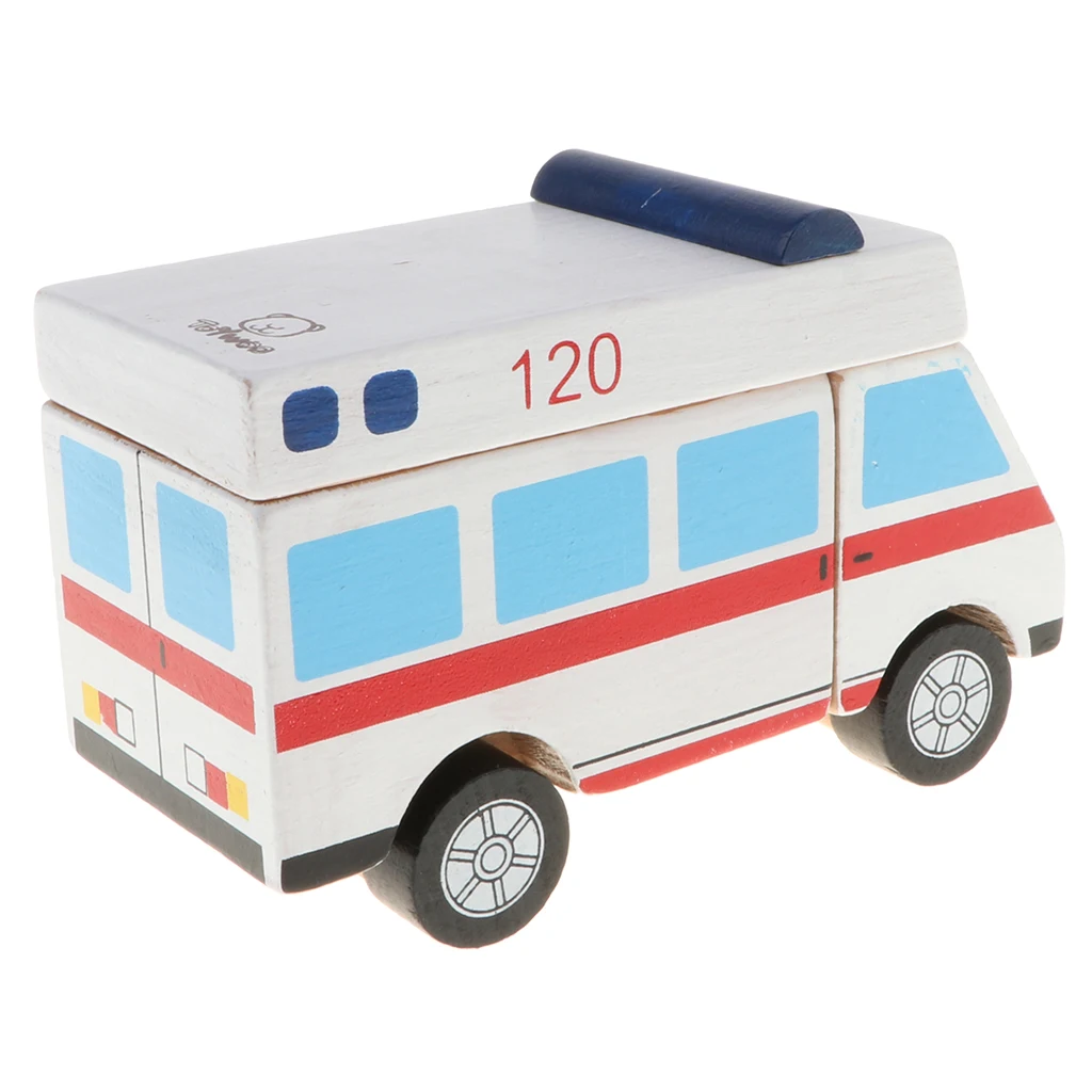 Handmade Wooden Toy Truck Natural Wood Car Model Ambulance Kids Toys