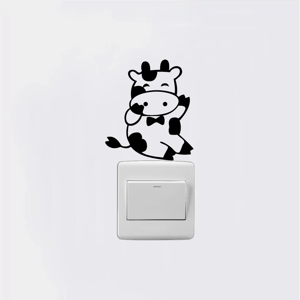 Kecil Yang Lucu Sapi Beralih Stiker Kartun Hewan Vinyl Wall Sticker