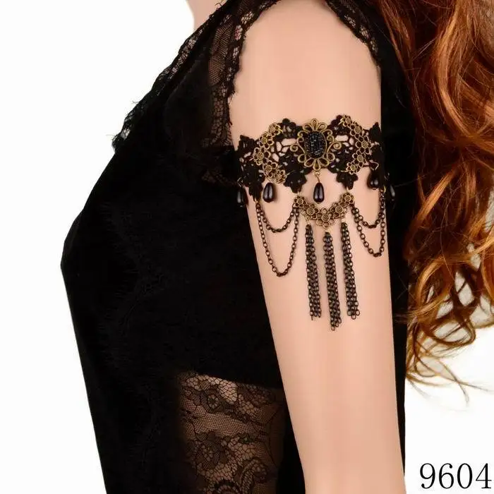 

Europe And USA Popular 2019 Fashionable Design Gothic Style Resin Pendant With Tassel Lace Arm Bracelet