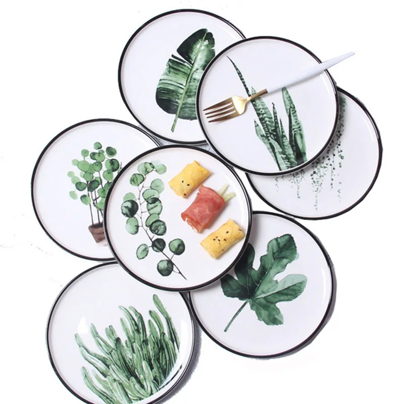 Nordic зеленый лист Bone фарфоровое блюдо фарфоровая обеденная тарелка завтрак круглый лоток творческий керамическая тарелка западное блюдо тарелка