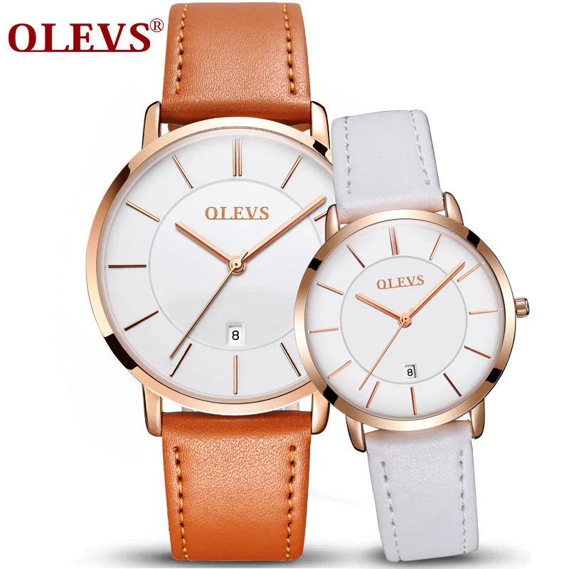 

OLEVS 2018 Couple Watch Leather Casual Quartz Male Watch Ultra thin Automatically Calendar Ladies Watch Lover's Watches New