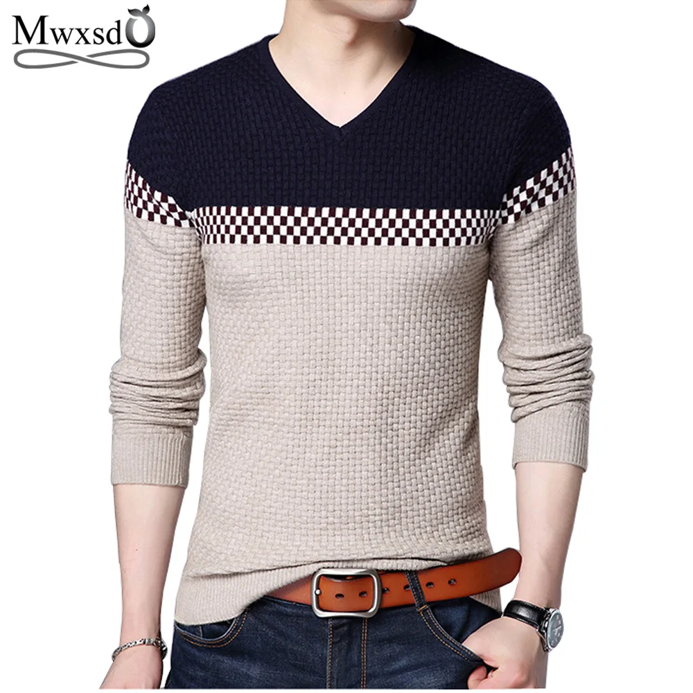Mwxsd 2019 spring New men V Neck Wool Sweater Men Knitted