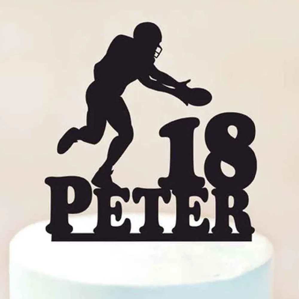 personalized American football Birthday Cake Topper,Customizable Birthday Cake Topper,Silhouette American Football player Sports Party Decorations (3)