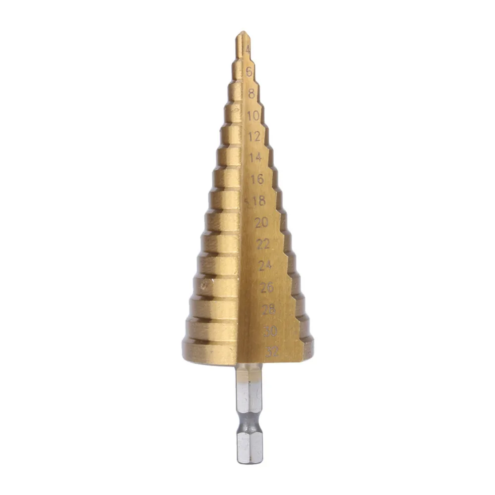 Hex Titanium Step Cone Drill Bit Hole Cutter 4 32MM HSS 4241 For Sheet Metal