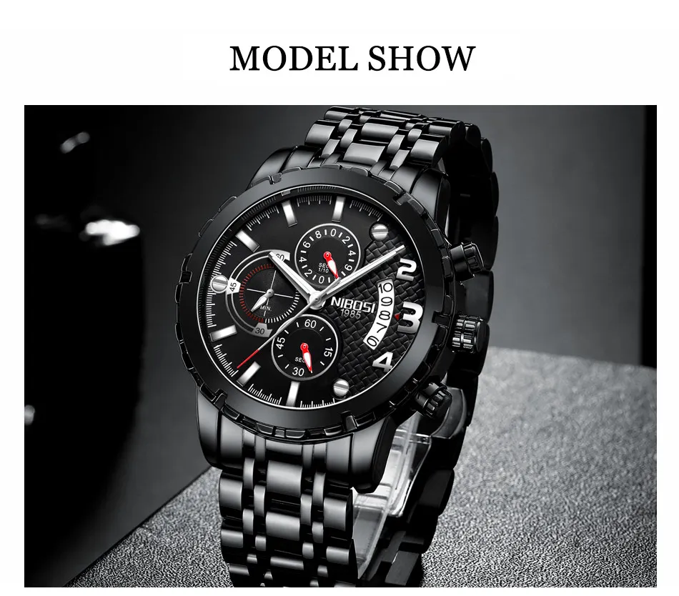 NIBOSI Chronograph Men Watches Top Brand Luxury 2018 SportMilitary Watch Men Waterproof Stainless Steel Wrist Watch Male Clock  (5)