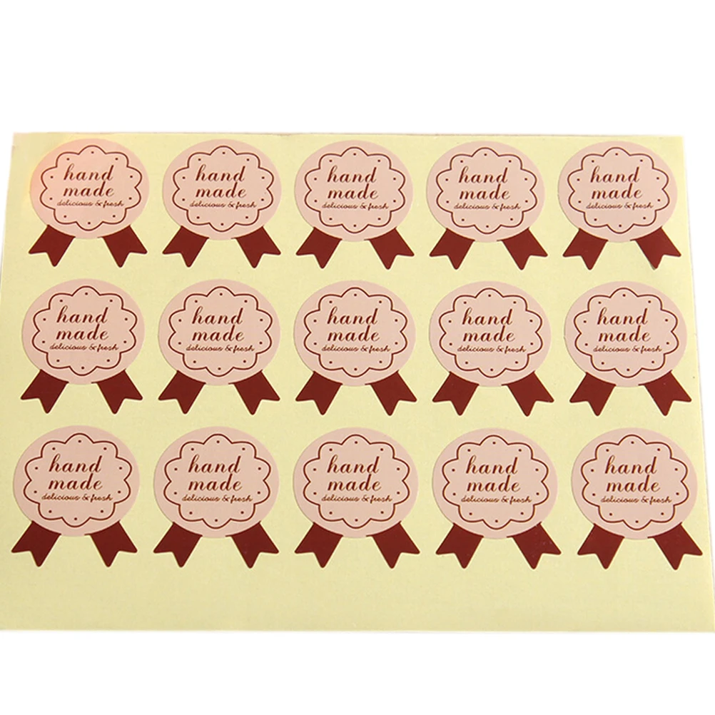 

1Sheet=15PCS HandMade Pink Medal Shape Seal Sticker Baking Package Paper Tags Labels