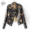 2017 Printemps Personnalité PU Ronde Trou Femmes Veste Or Noir Argent Couleur Stand Col À Manches Longues Manteau Vêtements En Cuir Top ► Photo 1/6