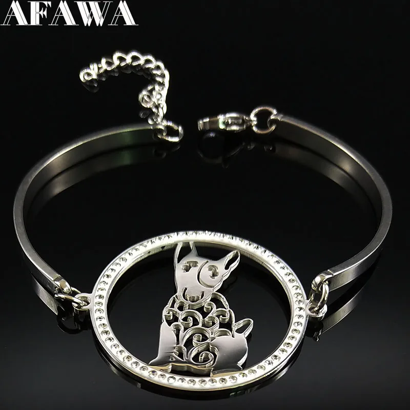 

2019 Fashion Bull Terrier Stainless Steel Crystal Bracelets for Women Silver Color Bracelets & Bangles Jewelry pulseras B18327