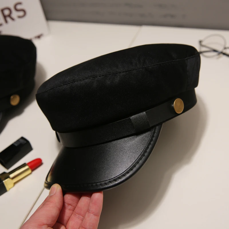 Осенне-зимняя шапка из искусственной кожи в стиле милитари, черная шапка в стиле ретро для мужчин и женщин, Кепка Капитана для путешествий