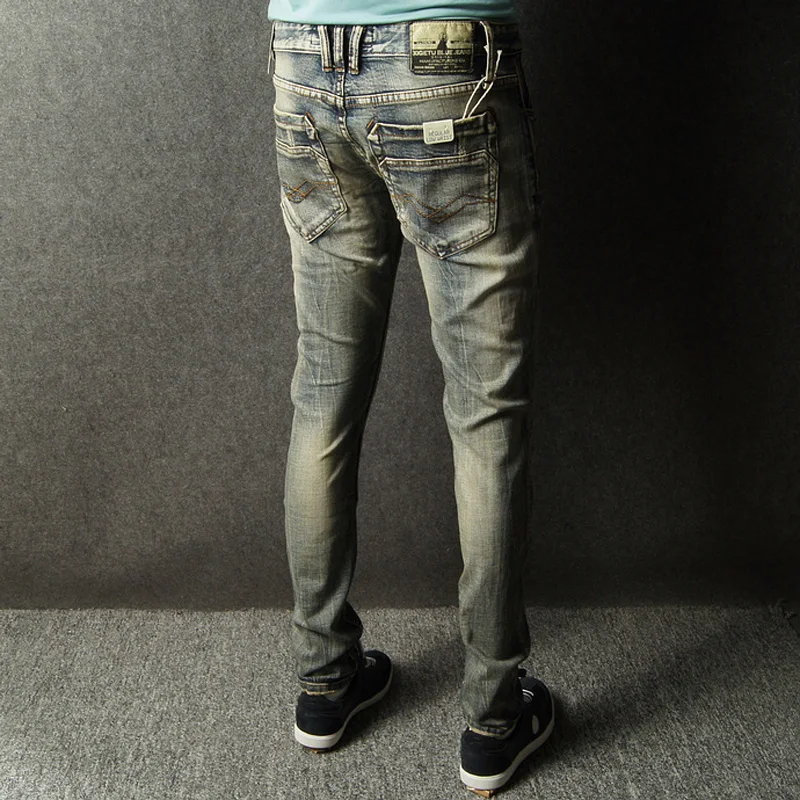 Italian Style Retro Design Mens Jeans Slim Fit Denim Buttons Pants Brand Jeans High Quality Fashion Streetwear Classic Jeans Men