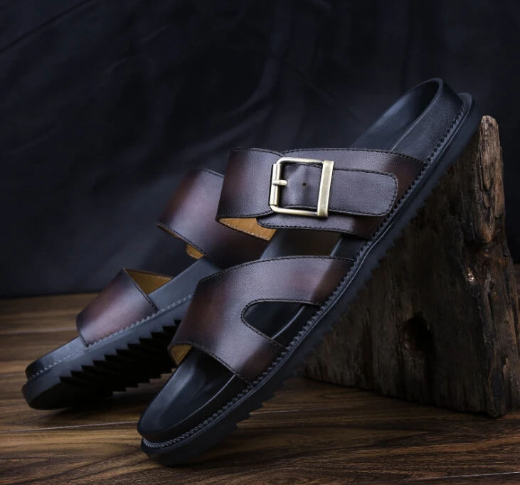 Мужская мода лето сандалии тапочки коричневого цвета скольжения на сандалии повседневный стиль пряжками удобные zapatillas hombre большой size44
