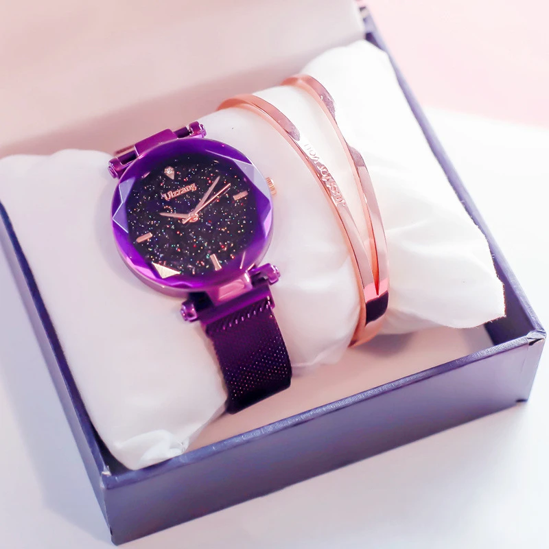 

Magnet Mesh Belt Starry Sky Simple Rose Gold Women Watches Fashion Steel Belt Buckle Ladies Wrist Watches for Female Reloj Mujer