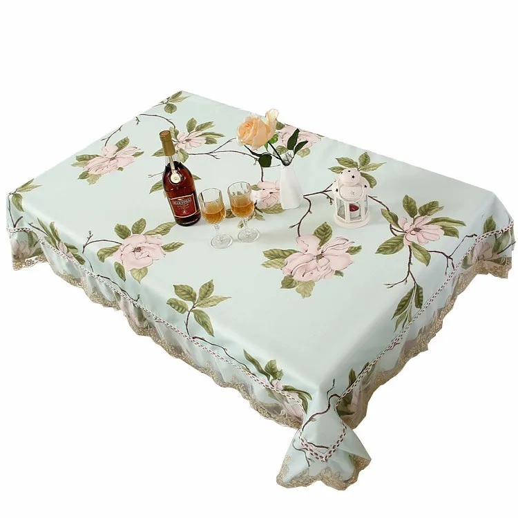 Свежий пасторальный цветочный кружевной скатерти атласный чехол для стула подушка для сиденья вечерние скатерти для банкета домашний Свадебный декор tapete 1 шт - Цвет: Green  tablecloth