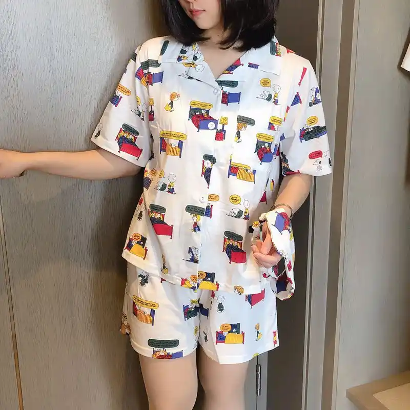 2019 Pijama De Mujer Con Pantalones Cortos Bangtan Kpop Estampado De Dibujos Animados Pijama Kawaii Coreano Pijama Mujer Ropa De Dormir De Algodon Aliexpress