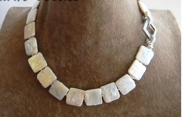 

FREE shipping>>>>>> 17'' Amazing 16MMX16MM White Square Freshwater Pearl Necklace 6.07 6.8 6.09