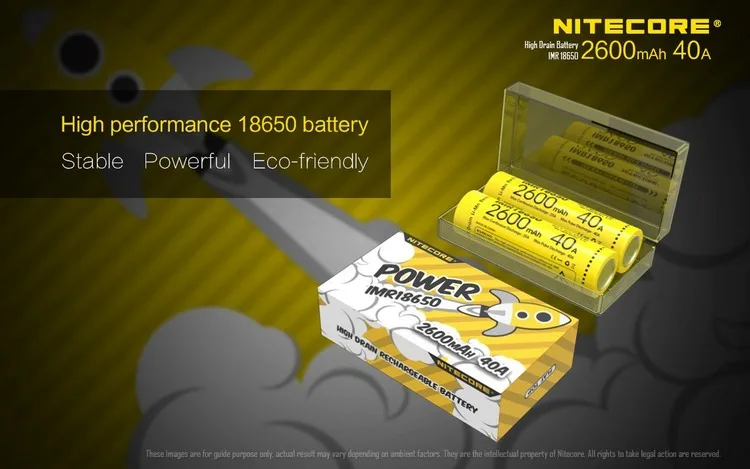 NITECORE power IMR18650 2600mAh 40A 3,7 V литий-ионная защищенная аккумуляторная батарея с высокой прочностью для Vaping устройств 2 шт. с плоским верхом