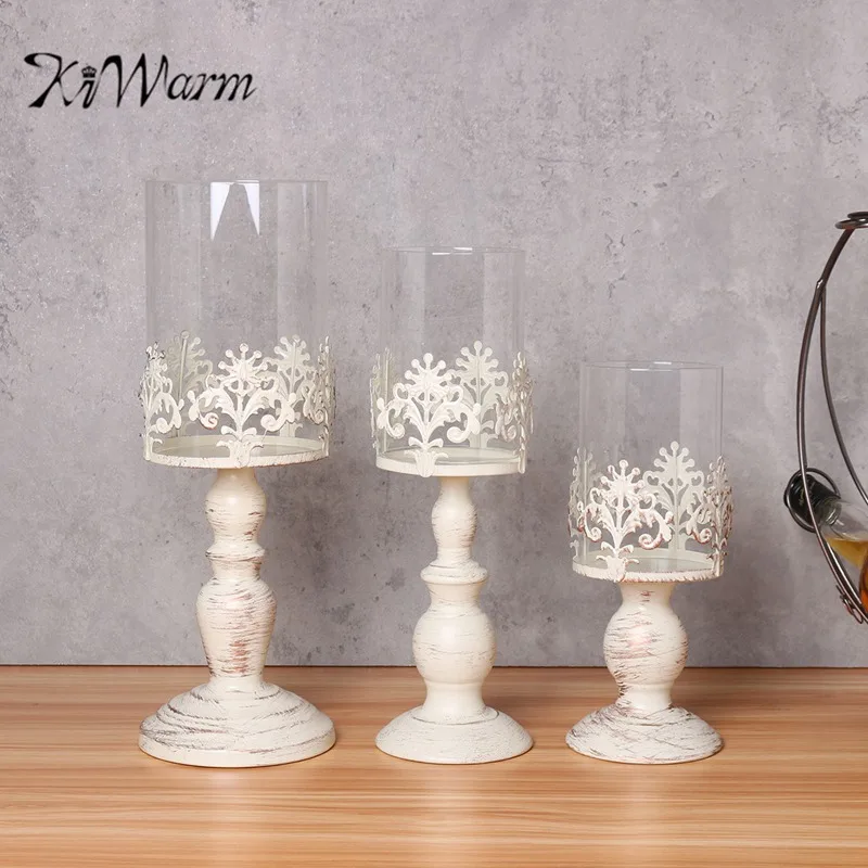 KiWarm European Style Pillar Candle Lantern Glass Dome Holder for Home