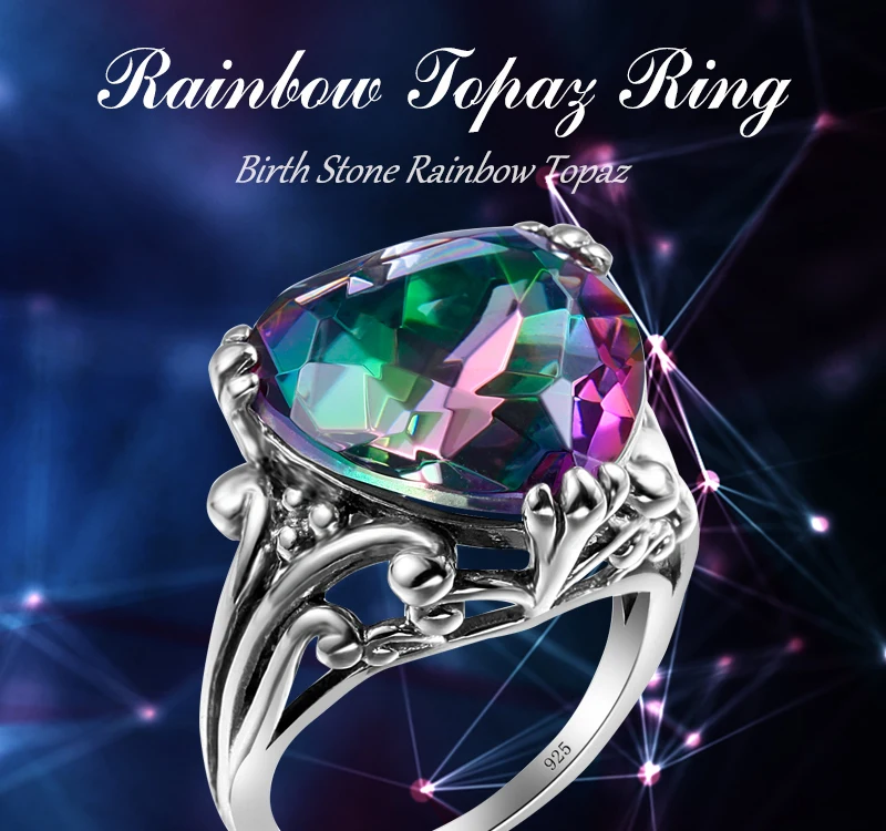 Романтическое серебряное кольцо в форме сердца, 925 пробы, Радужное мистическое топаз, кольцо с австрийским кристаллом для женщин, винтажное ювелирное изделие, аксессуары