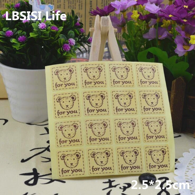 

800PCS Cute Bear For You Kraft Stickers Cookie Candy Bag Labels Creative Paper Seal Adhesive Decorative Custom Sticker