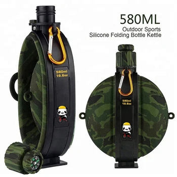 

CAMO 07 Style Foldable Water Bottle Bag 580ml Large Outdoor Portable Food Grade Latex Cup with Compass for Hiking Running Trip