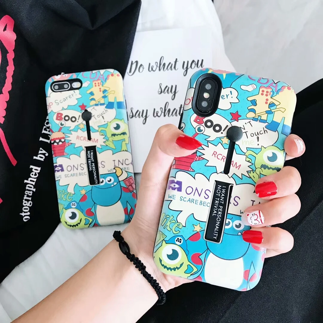

Monsters University phone case for iPhone 8 7 6 6s plus x invisible bracket sliding ring protection back cover fundas