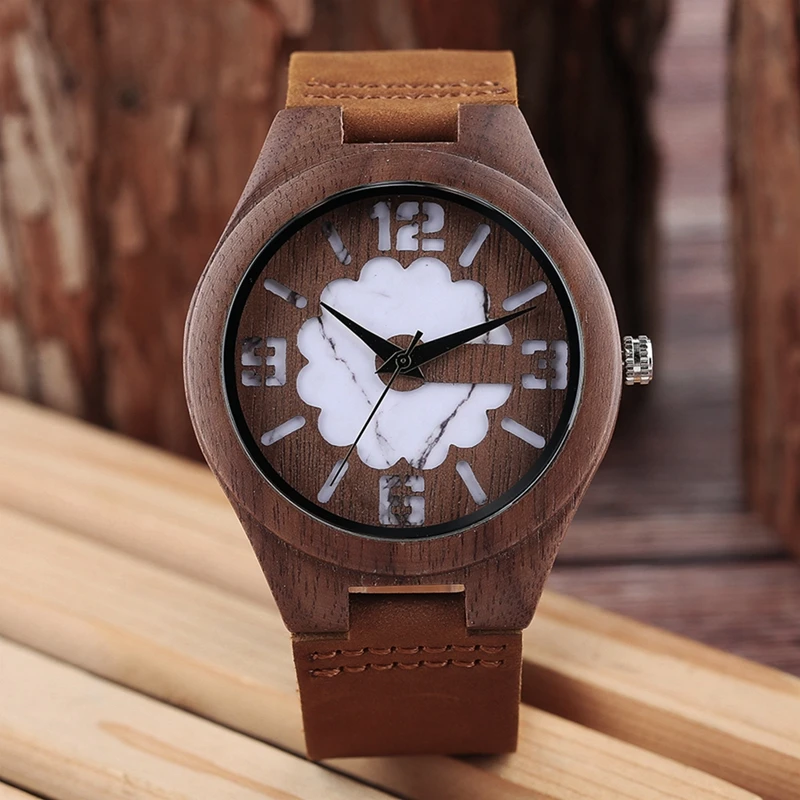 Top Gifts Wooden Watches for Men Vintage Coffee Unique Marble Dial Men's Watch Zebra Wood Green Quartz Analog Watch Reloj Hombre 2018 (20)