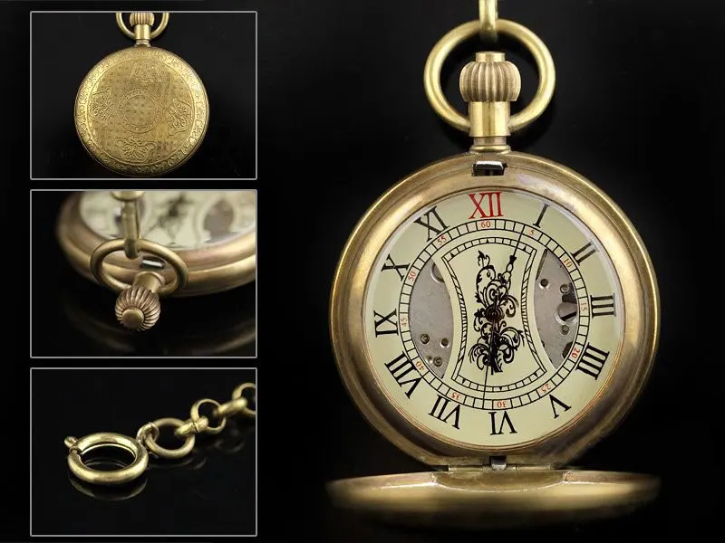 Медный антикварный механический ручной взвод мужские карманные часы чехол