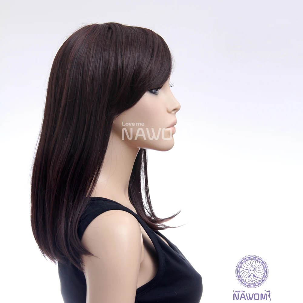 Natural Synthetic Fiber Dark Brown Side Swept Bang Armpit Length
