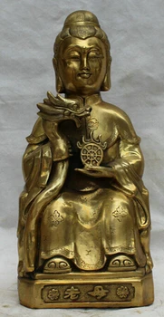 

ymy---326+++16" China Brass Seat Chiar Lao Mu Mother God Hold Dragon Crutch Statue Sculpture