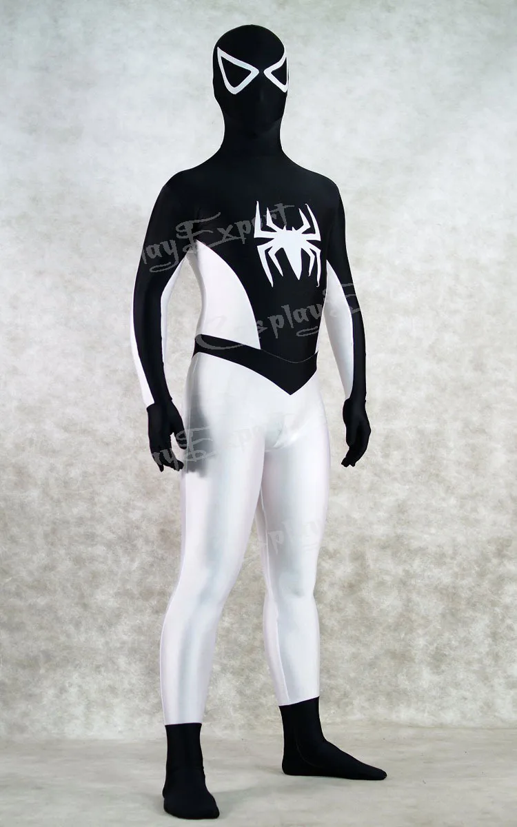 Free-Shipping-DHL-Fancy-Dress-Spiderman-Costume-Lycra-Spandex-Black-and-White-Super-Hero-Zentai-Suit (2)