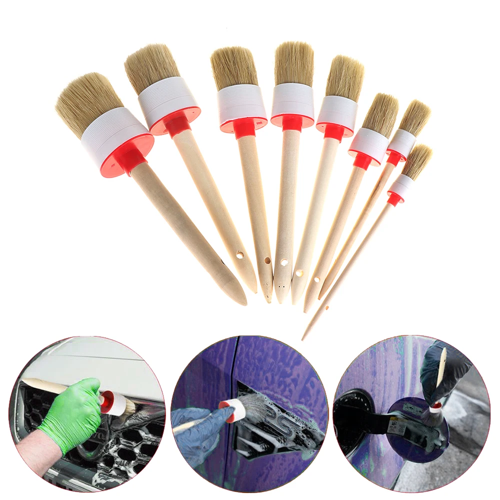 

Car Brush Soft Bristle Wood Handle Auto Care for Interior Dashboard Rims Wheel Air-Conditioning Engine Wash Auto Detailing