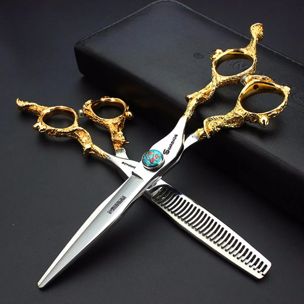 

6" Golden Hair Scissors Japanese 440c Stainless Hairdressing Scissors Shears Barber Thinning Scissors Hairdresser Haircut 20-30%