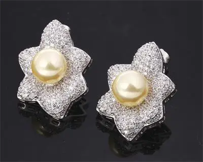 Yelllow pearl Серьги-гвоздики с большим цветком, ювелирные изделия с 4 цветами, натуральные камни и 5 цветов, жемчужные модные серьги с кленовыми листьями - Окраска металла: Yelllow pearl
